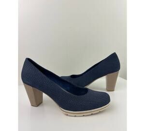 Marco Tozzi Blue Heels Snake Textured Almond Toe Block Heel Leather Size 39 8.5